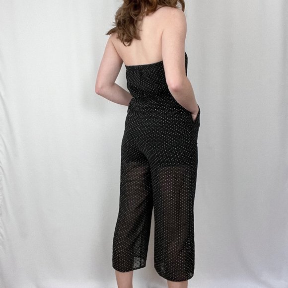 Vintage High Waisted Strapless Crop Sheer Straight Leg Jumpsuit Romper Tube Top - Picture 4 of 6